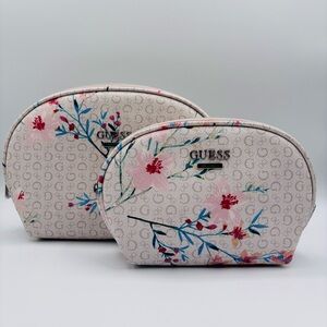 GUESS Women’s Floral Print Cosmetic Bag Set - Cream and Pink